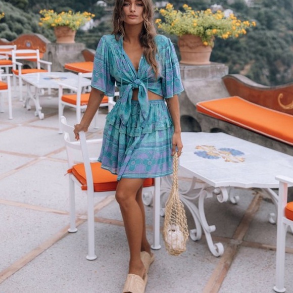 Spell and the gypsy collection buttercup ocean tiered ruffle mini skirt - Picture 3 of 17